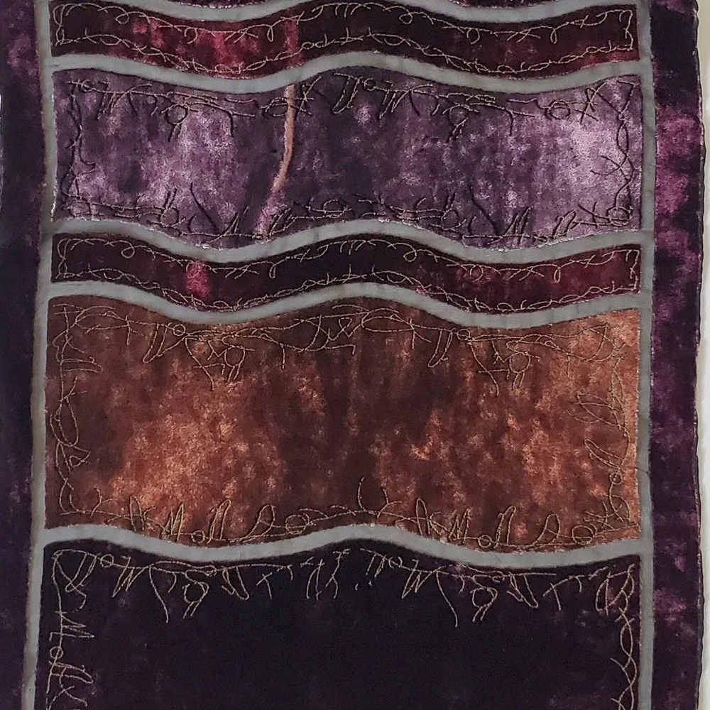 Stitched Velvet Burnout Rectangle Scarf Earthy Jewel Tone‎ Artsy Goth Witchy